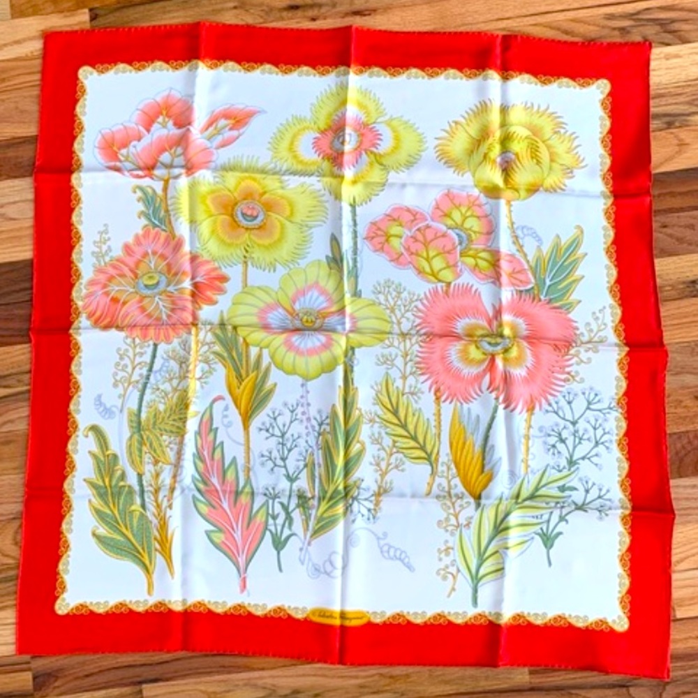 New Salvatore Ferragamo 100% Silk Floral Scarf